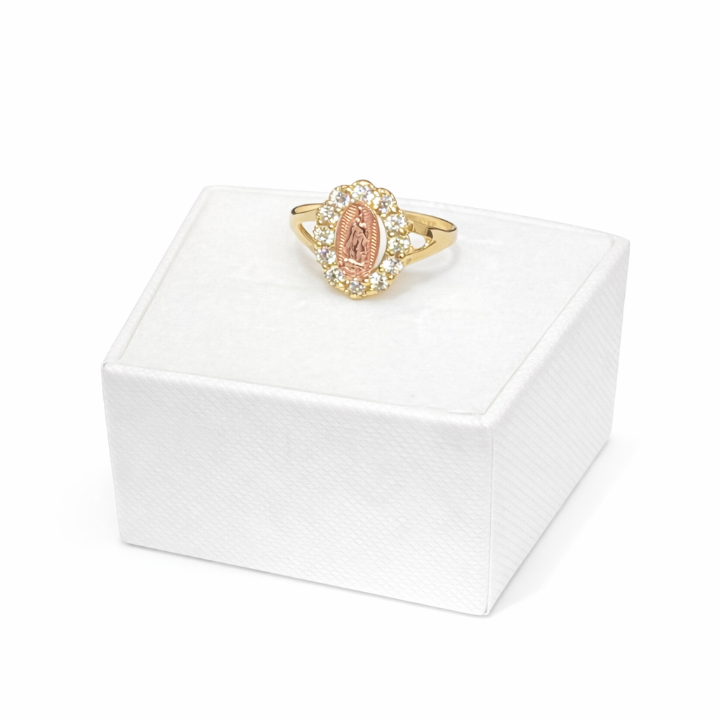 1342- NEW 14K Two Tone Gold Virgin Mary Ring W.G