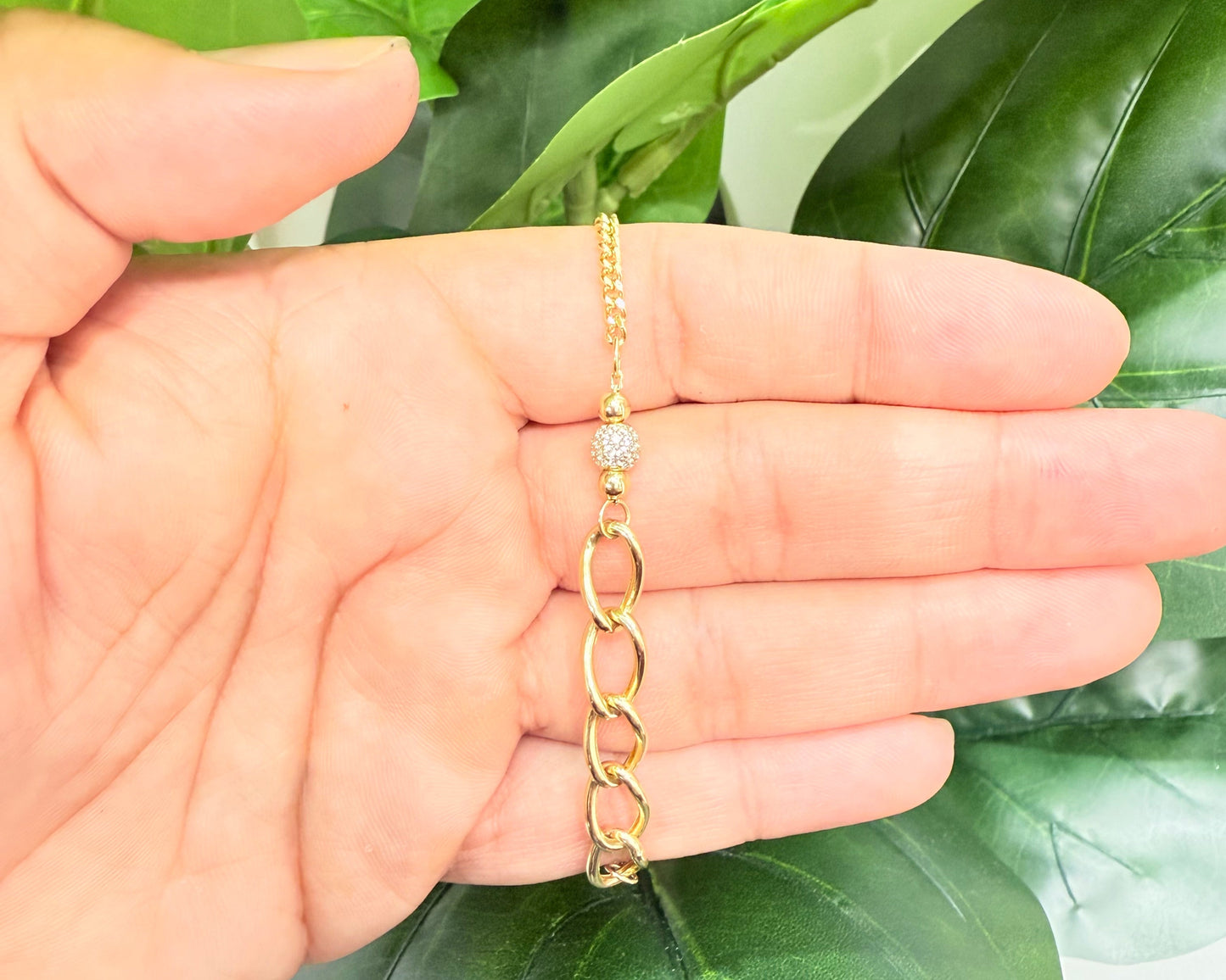 1153- NEW 14K Oval & Cuban Link Bracelet W.G
