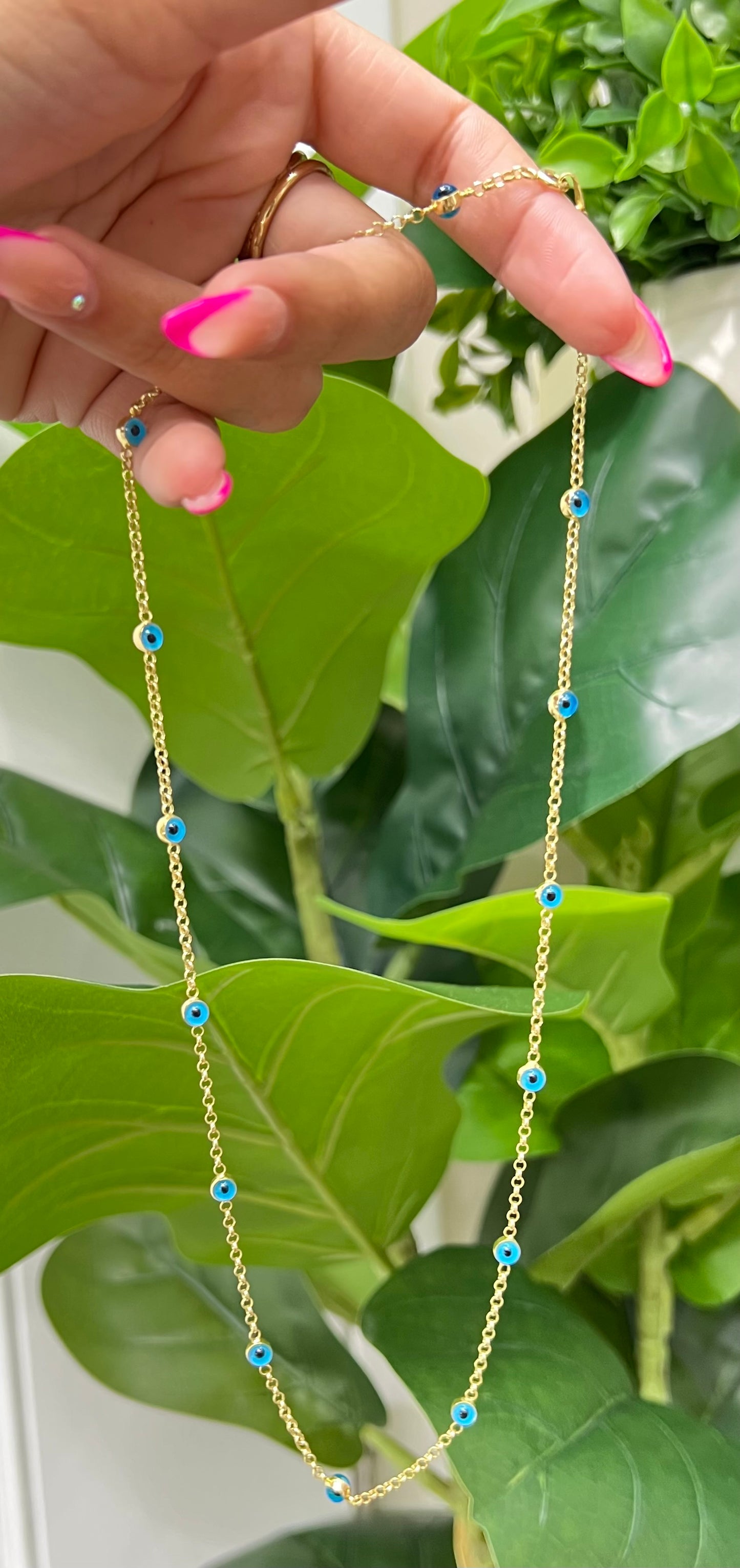 0089- NEW 14K Station Evil Eye Chain (1.74mm)W.G