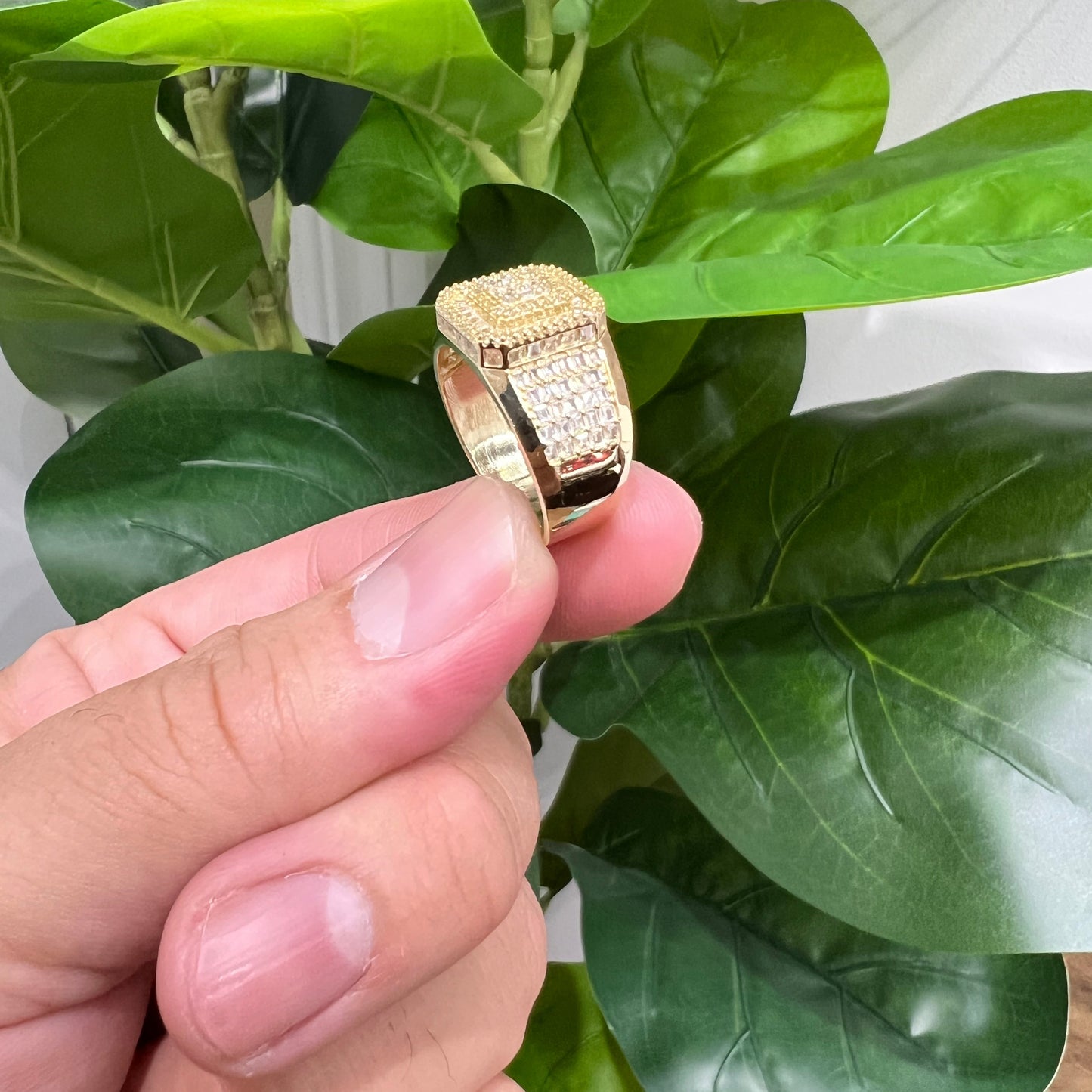 1351- NEW 14K Baguette Cut Square Ice Out Men's Ring W.G