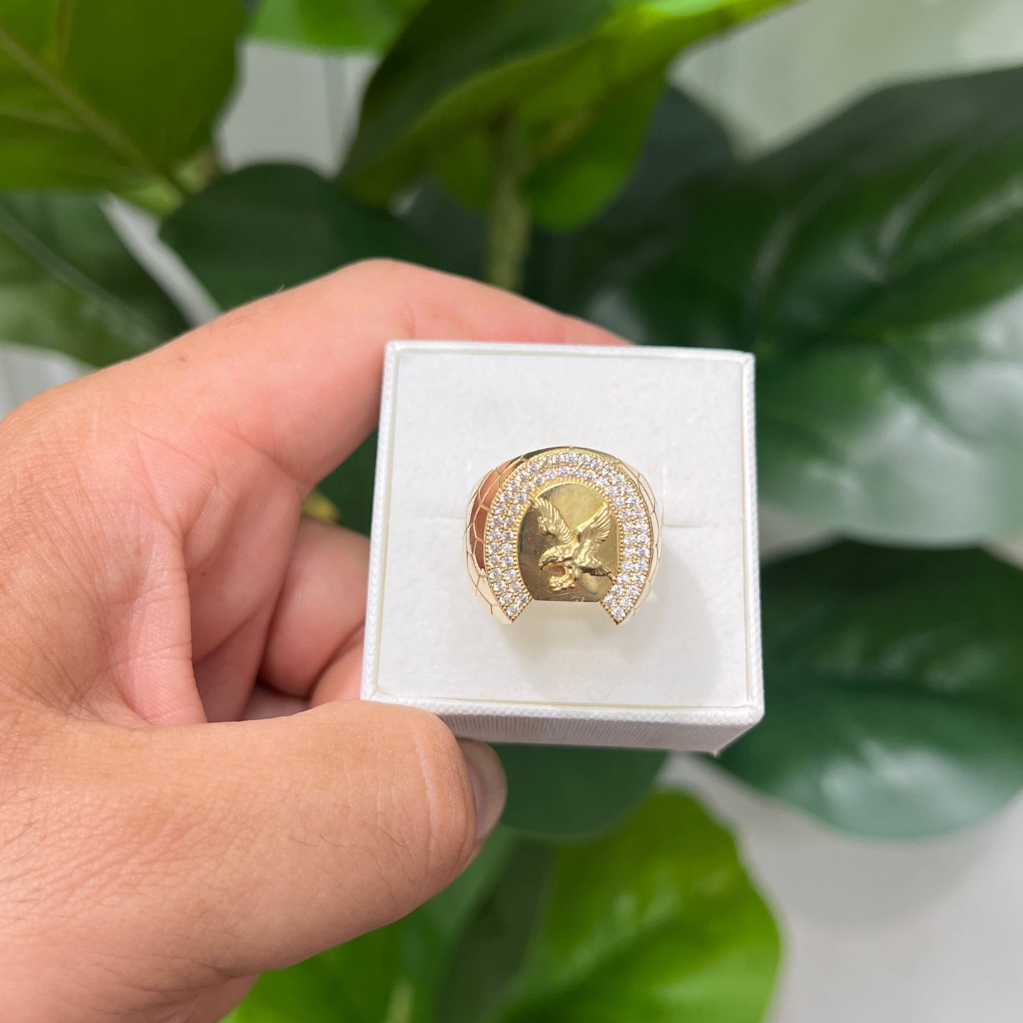 00147- Anillo de oro de 14 quilates con águila para hombre, talla 11