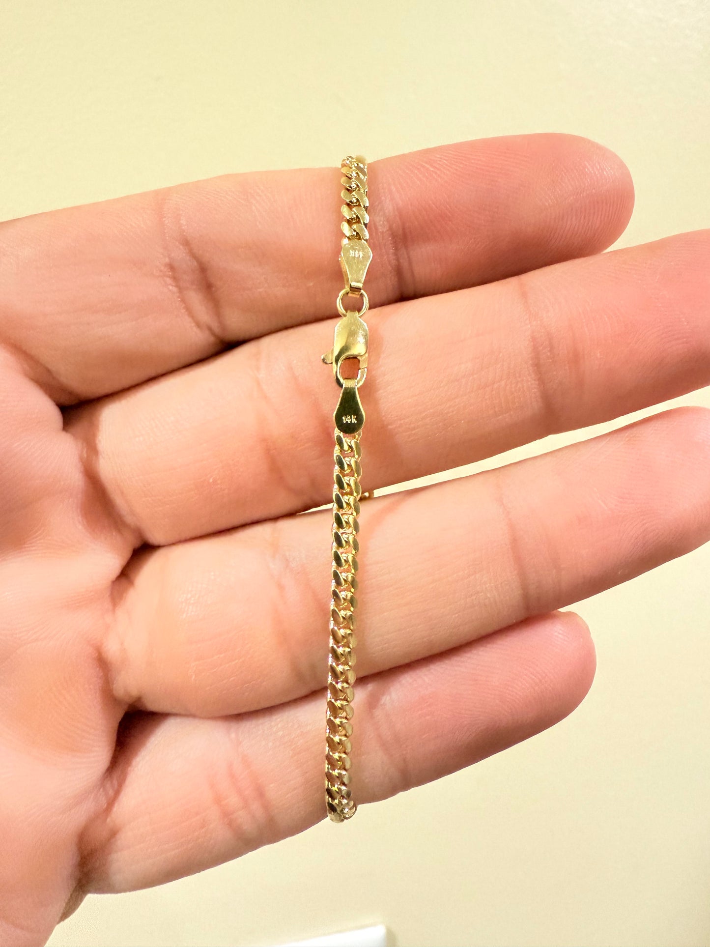 1169- NEW 14K Solid Miami Cuban Bracelet (3.3mm) 7" W.G