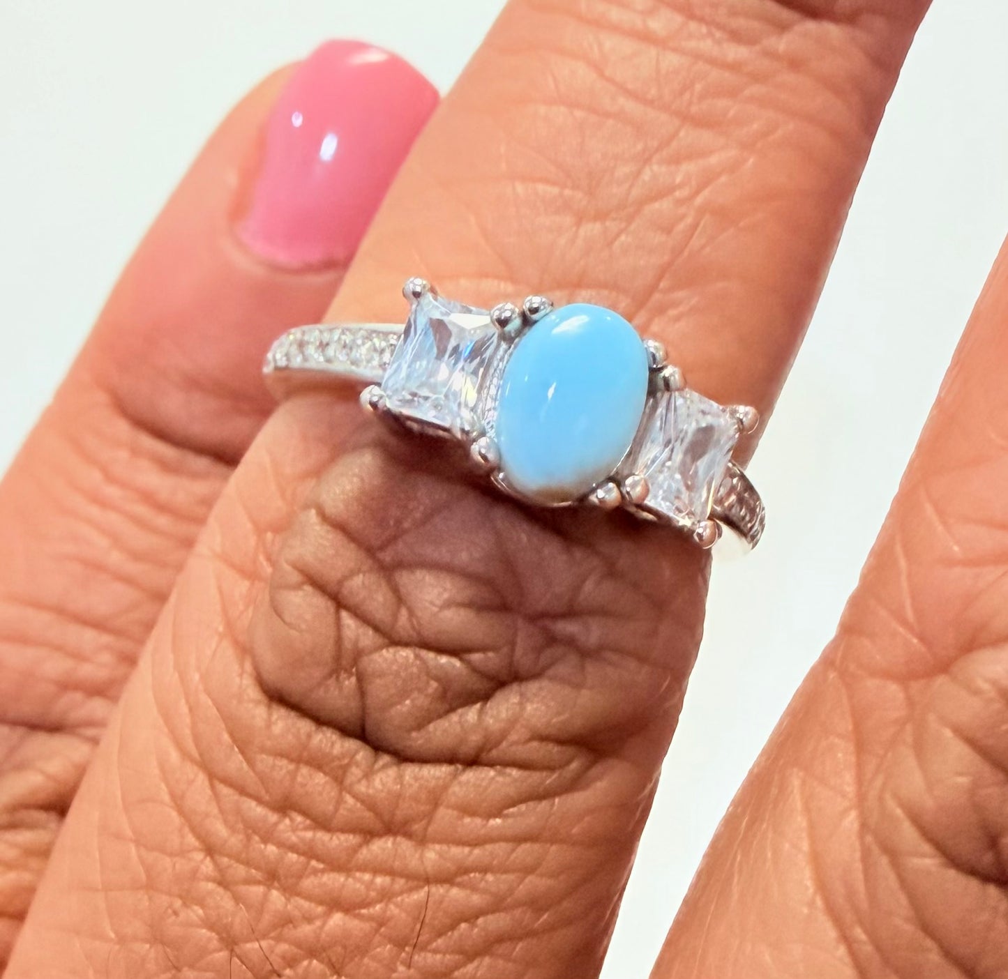 S900- .925 Silver Larimar Oval Ring W.G