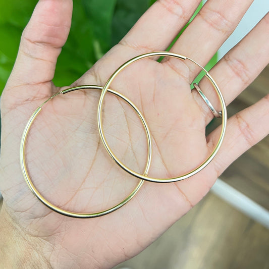 611- NEW 14K Hollow Hoop Earrings (2x55mm) W.G