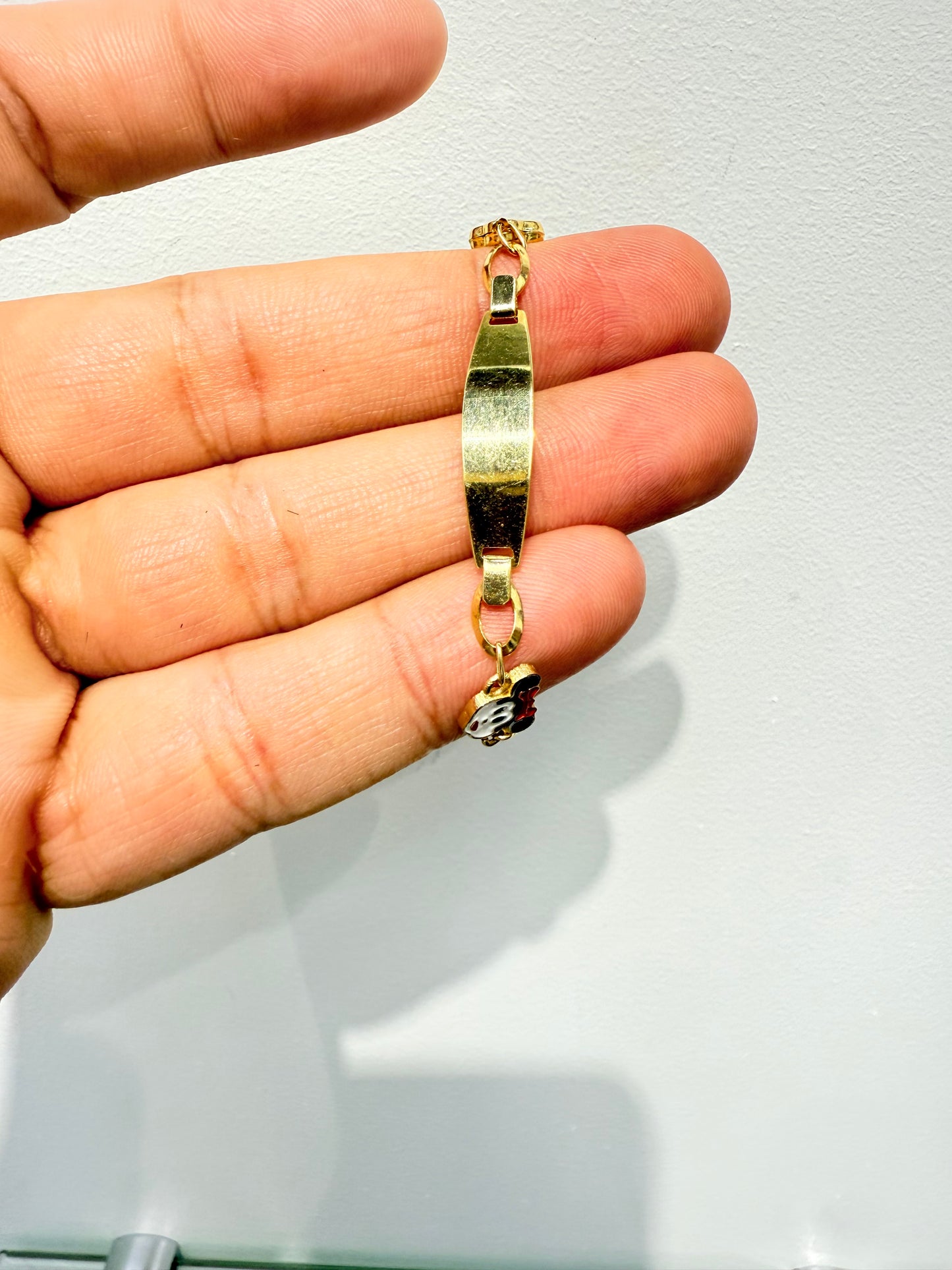 471- NEW 14K Red Clover & Minnie ID Bracelet (5.30mm) W.G