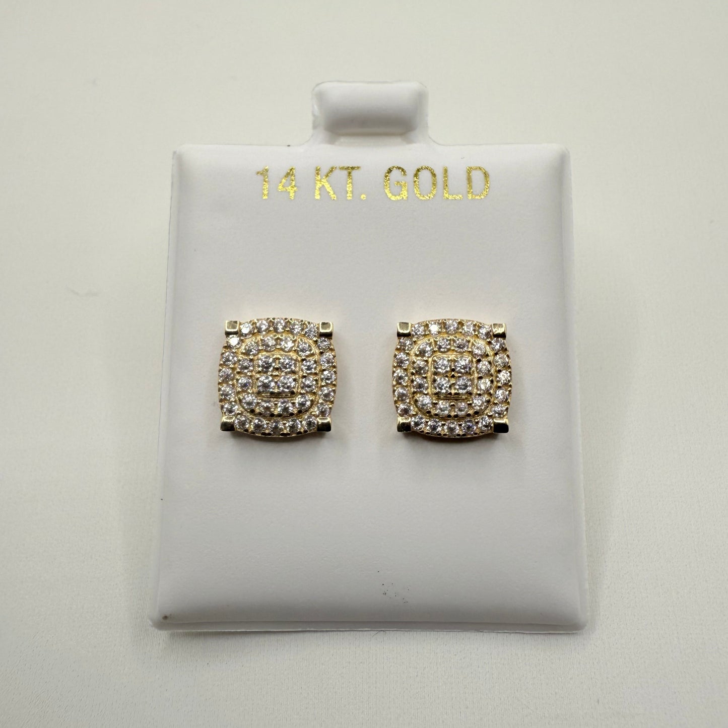 901- NEW 14K Square Full Cz Stud Earrings (10mm) W.G