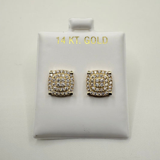 901- NEW 14K Square Full Cz Stud Earrings (10mm) W.G