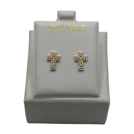 606- New 14K Small Cross Stud Earrings W.G