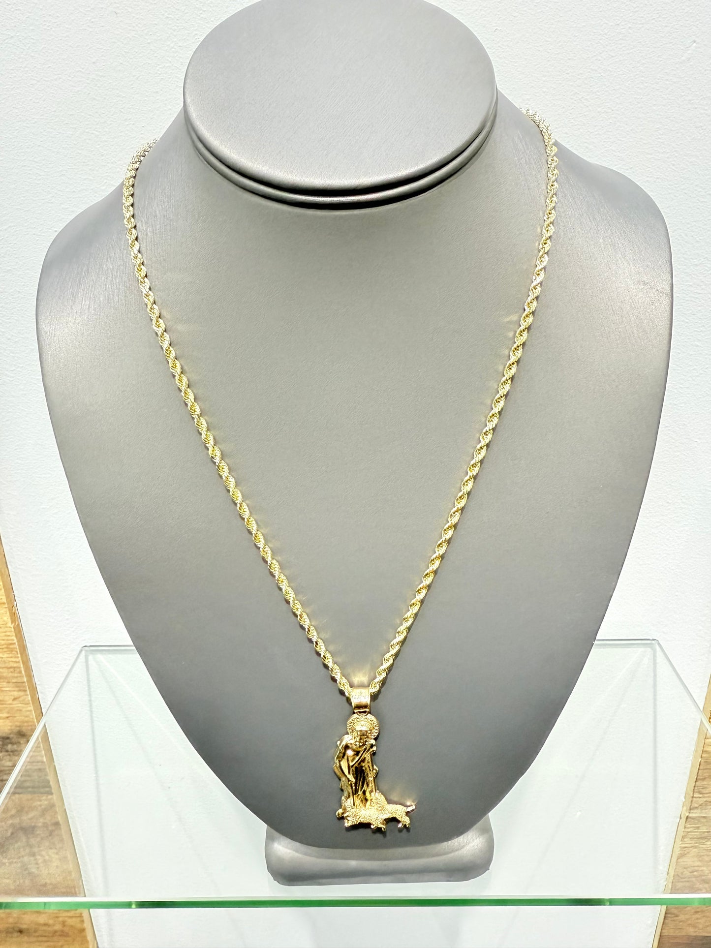 C31- 14K Rope Chain & Saint Lazarus (San Lazaro) Pendant SET