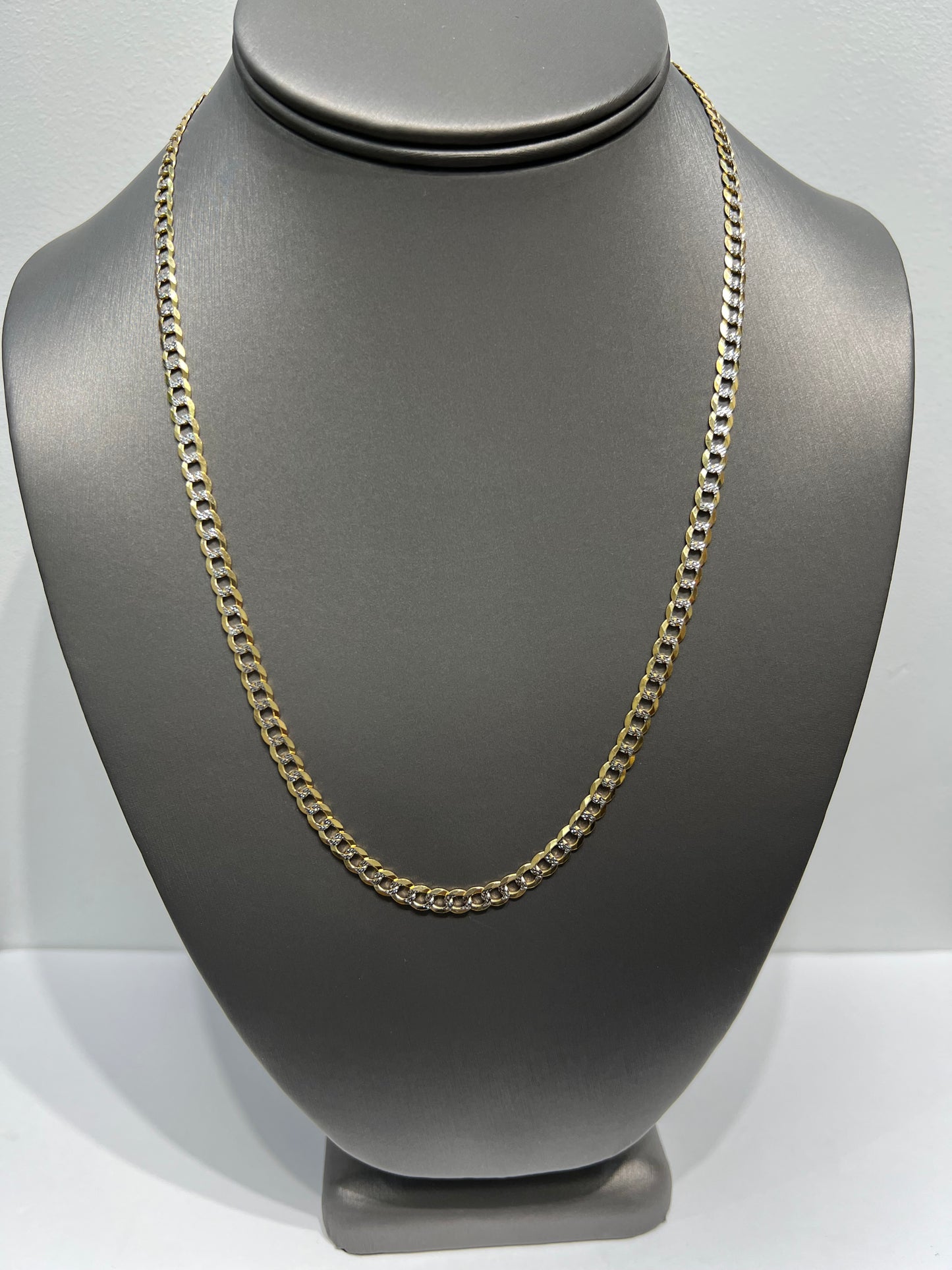 1209- NEW 14K Solid Cuban Curb Link Two Tone Chain (4.7mm) W.G