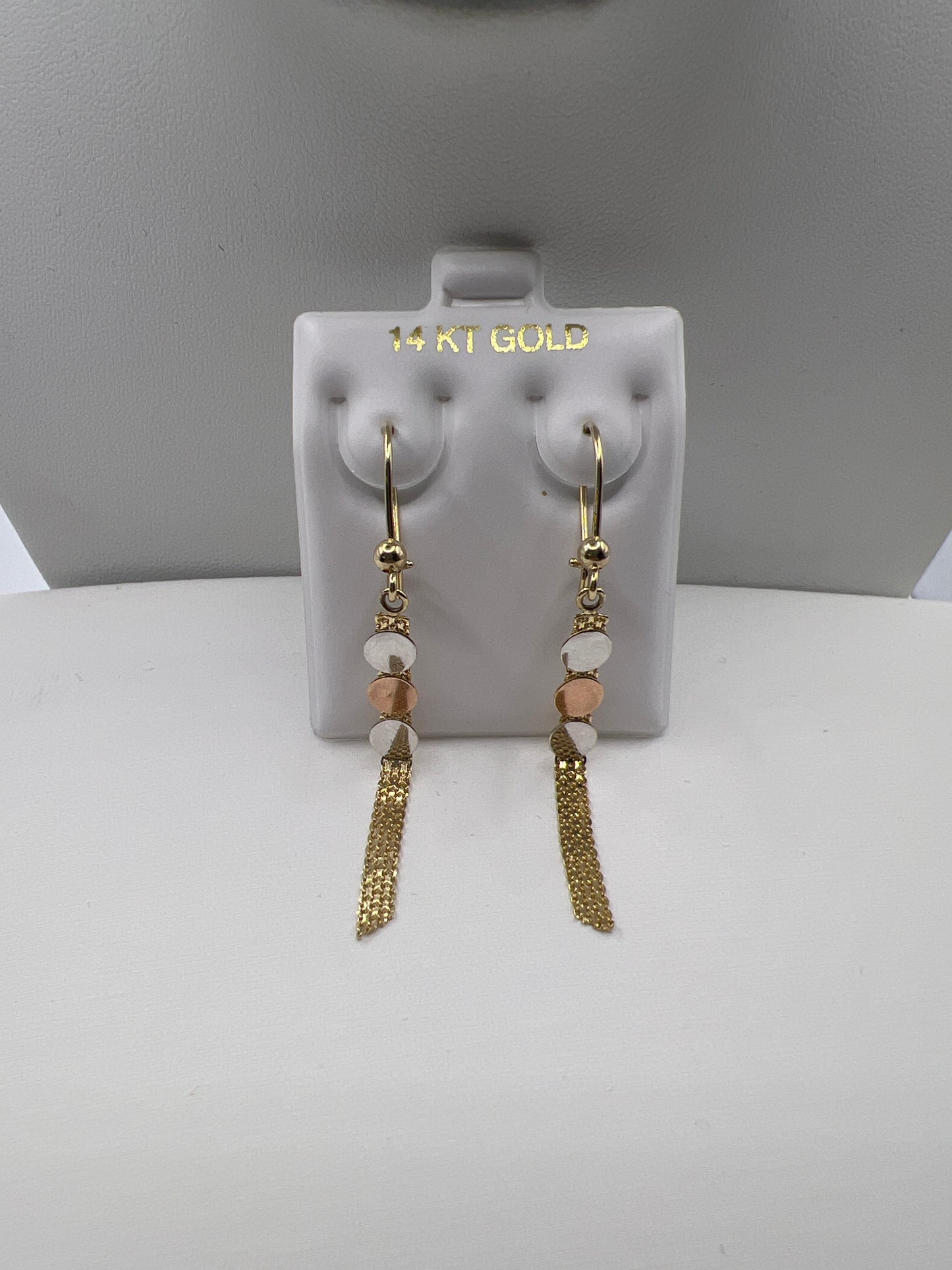 643- NEW 14K Dangling Round Earrings W.G