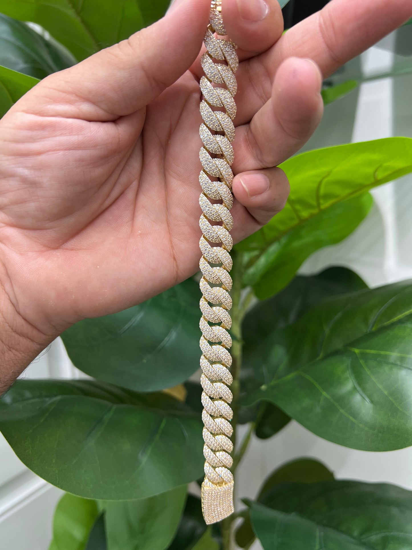 1178- NEW 14K Hollow Cuban Full Cz Monaci Chelsea Bracelet (14mm) W.G