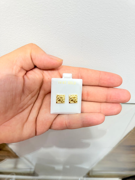 983-14K Square Nugget Stud Earrings (W.G)