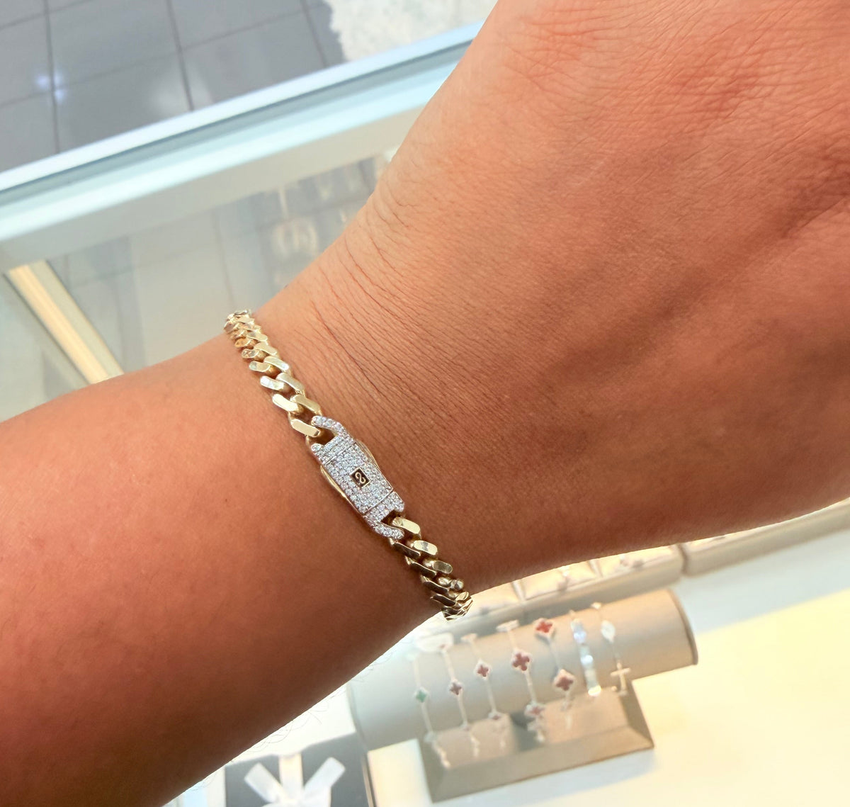 1723- NEW 14K Hollow Cuban Monaci Bracelet 7” (5.2mm) W.G