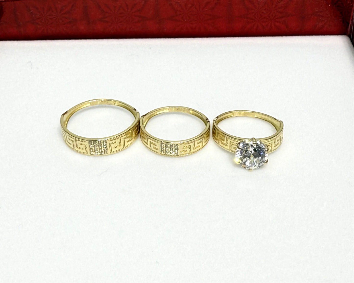 1142- NEW 14K Trio Wedding Versace Rings W.G