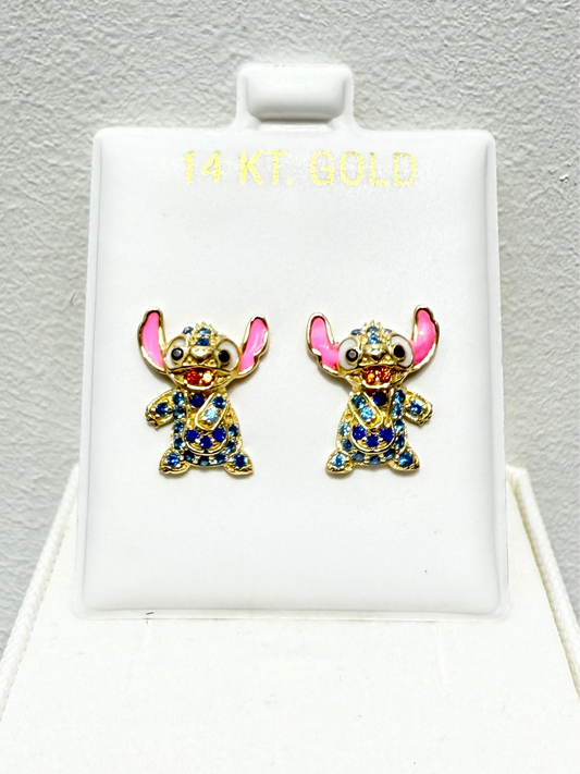 1019- 14K Full Cz Stones Stitch Stud Earrings