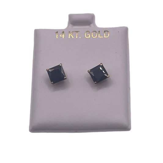 586- New 14K Black Cz Square Stud Earrings (6mm) W.G