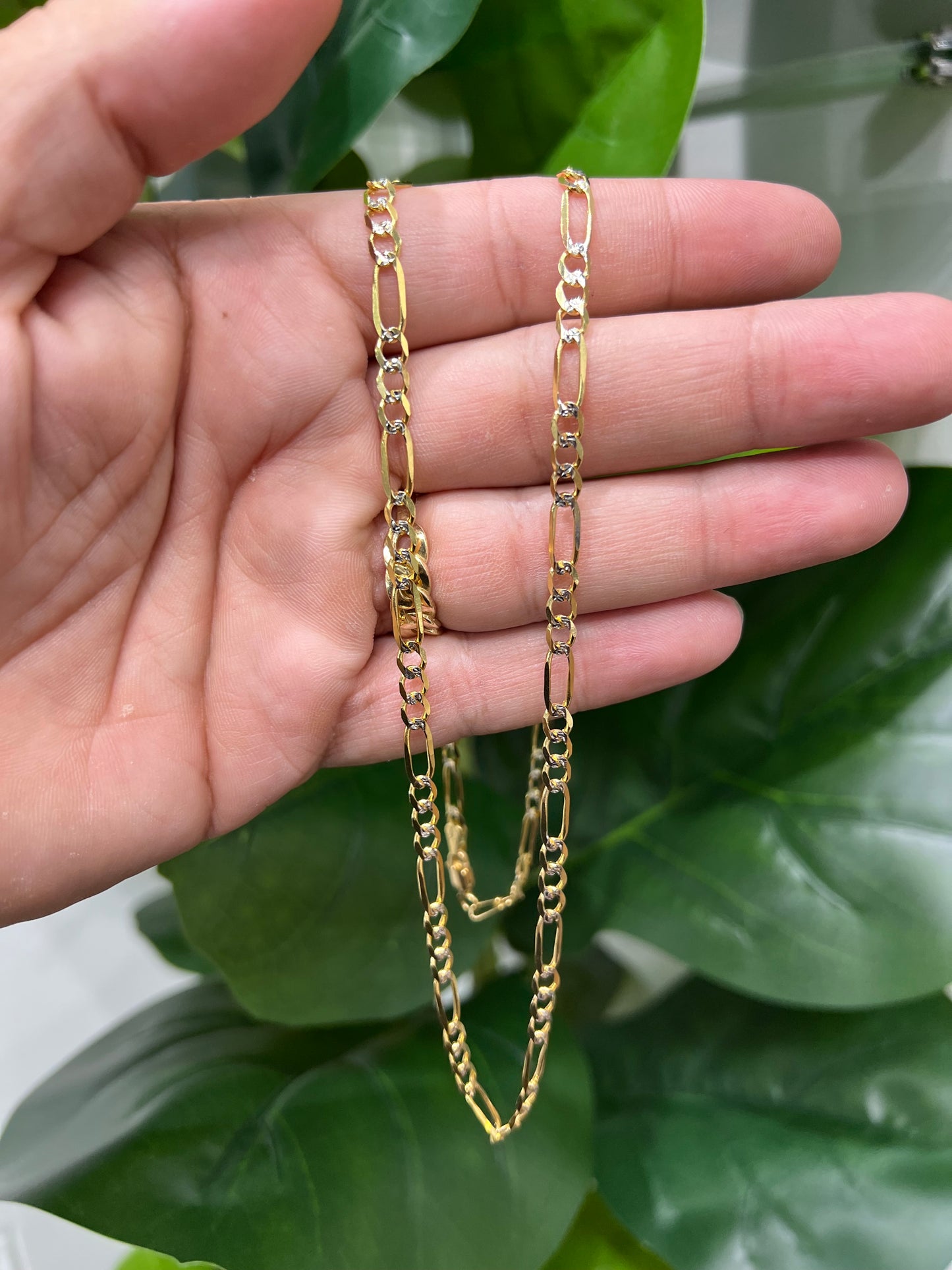 1184- NEW 14K Solid Two Tone Figaro Chain (4.65mm) W.G