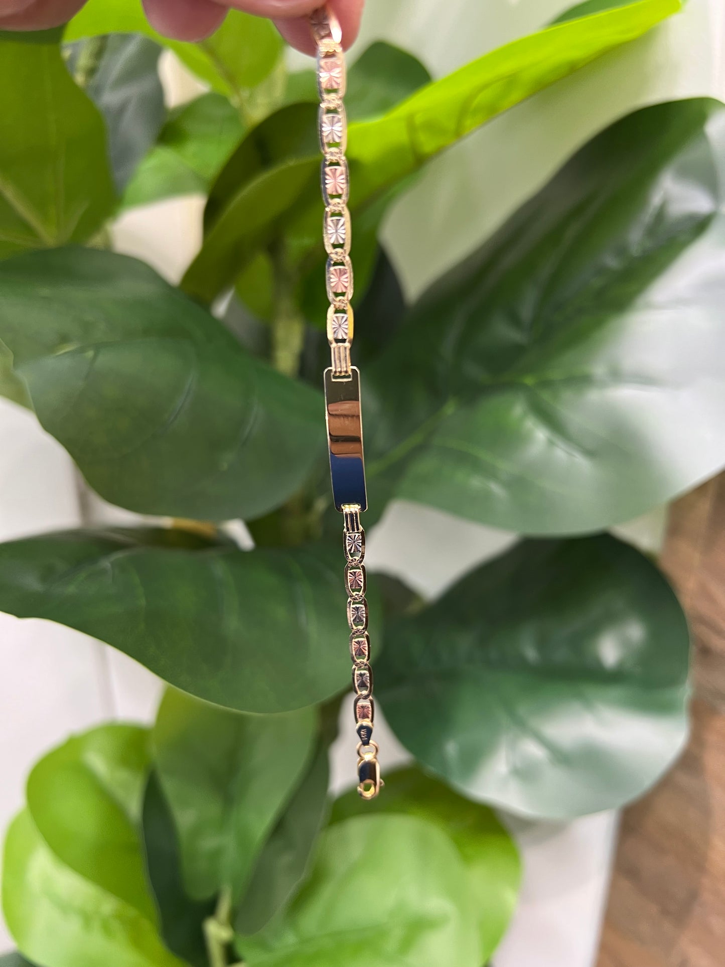 1335- NEW 14K Valentino ID Bracelet Tri Tone W.G
