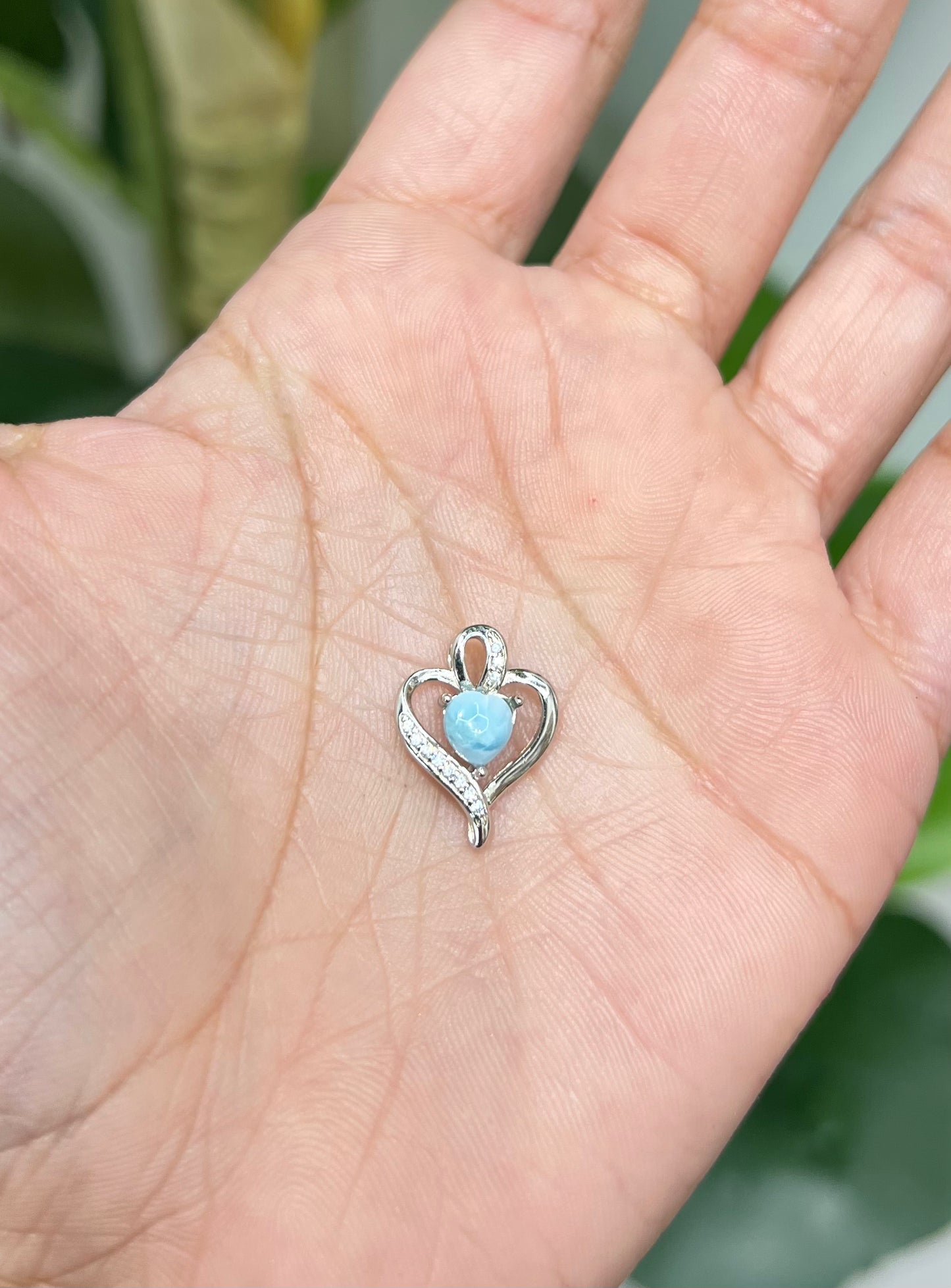 S755- NEW .925 Sterling Silver Larimar Heart Pendant W.G