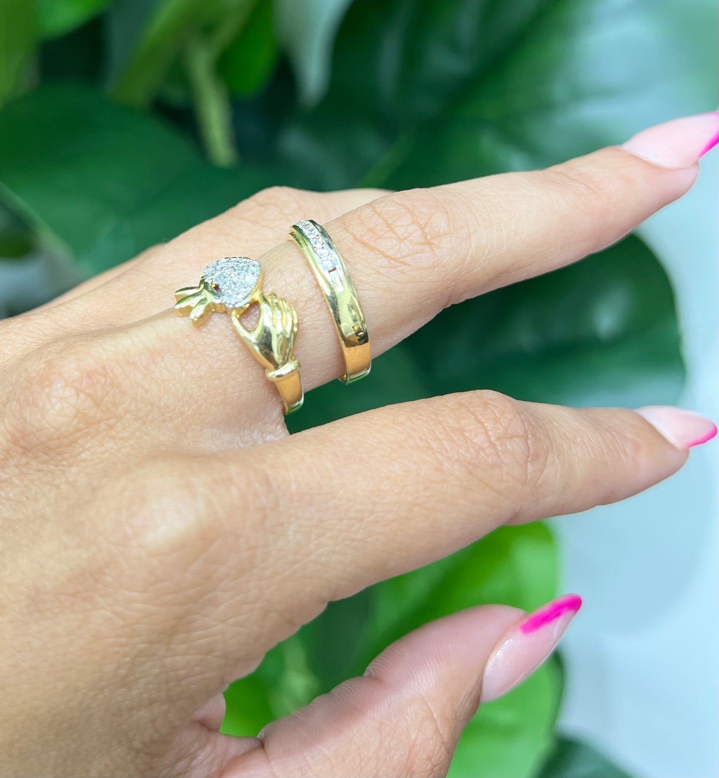 285- NEW 14K Wedding Rings Heart & Band Set W.G