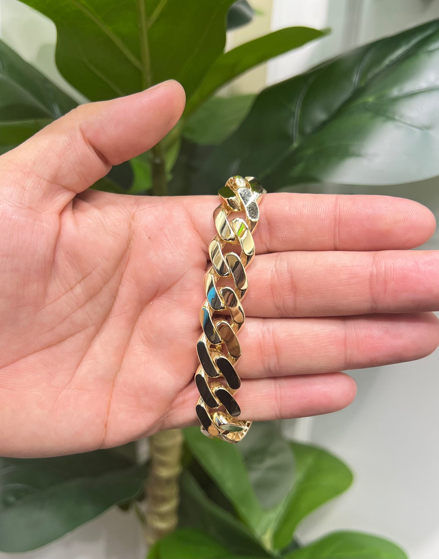 2000- NEW 14K Hollow Cuban Monaci Bracelet (17mm) W.G