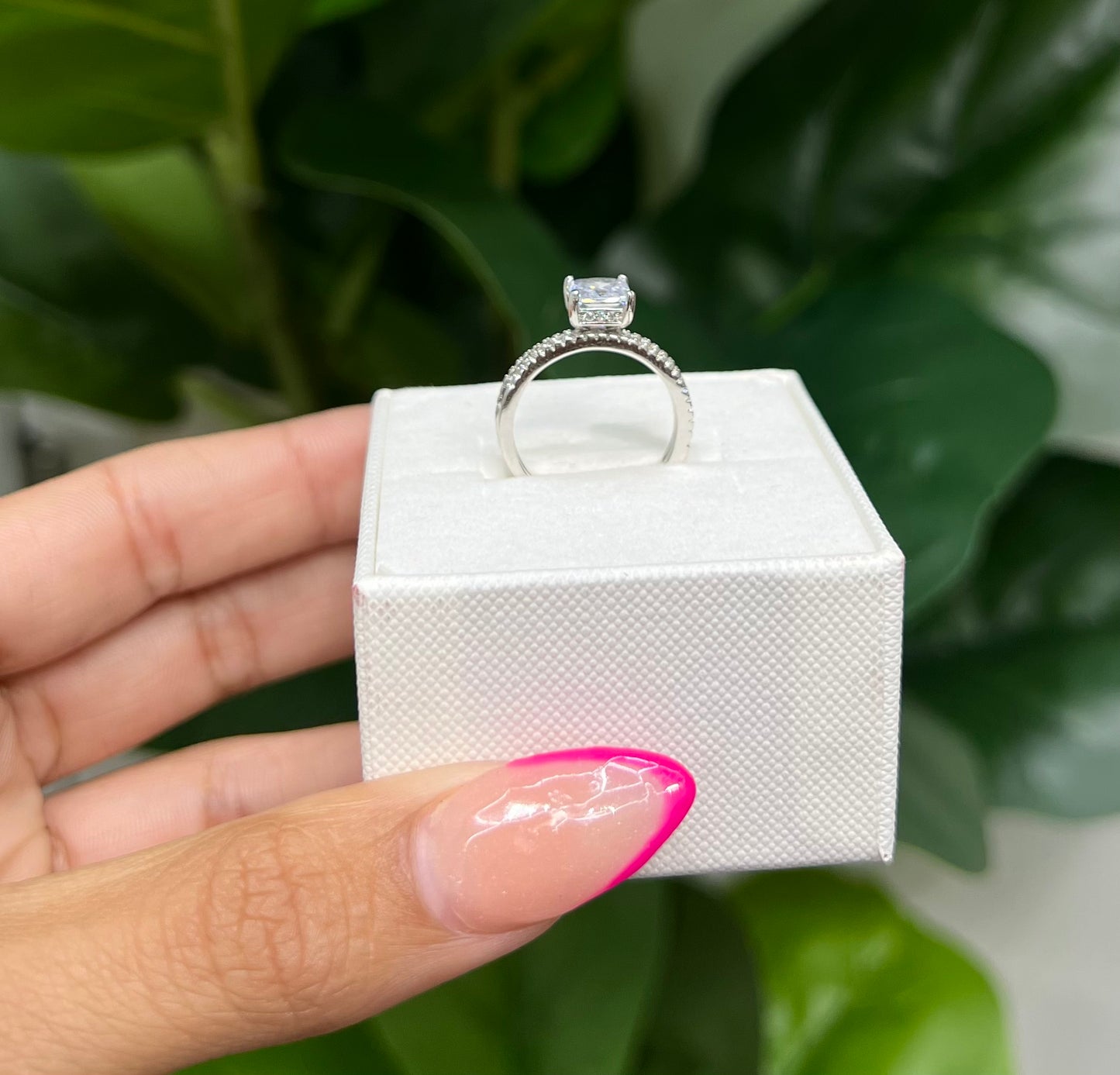 S554- .925 Sterling Silver Square Cz Women's Ring W.G