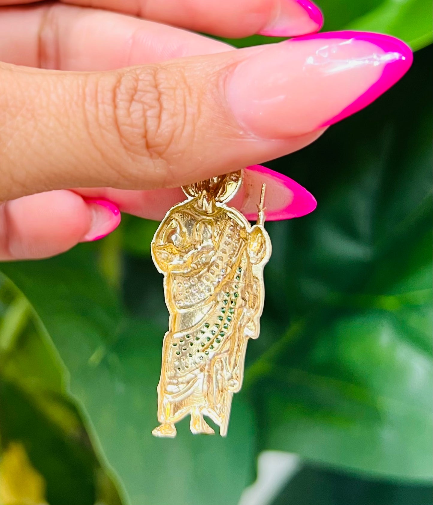 237- NEW 14K St Jude Green Cz Pendant W.G