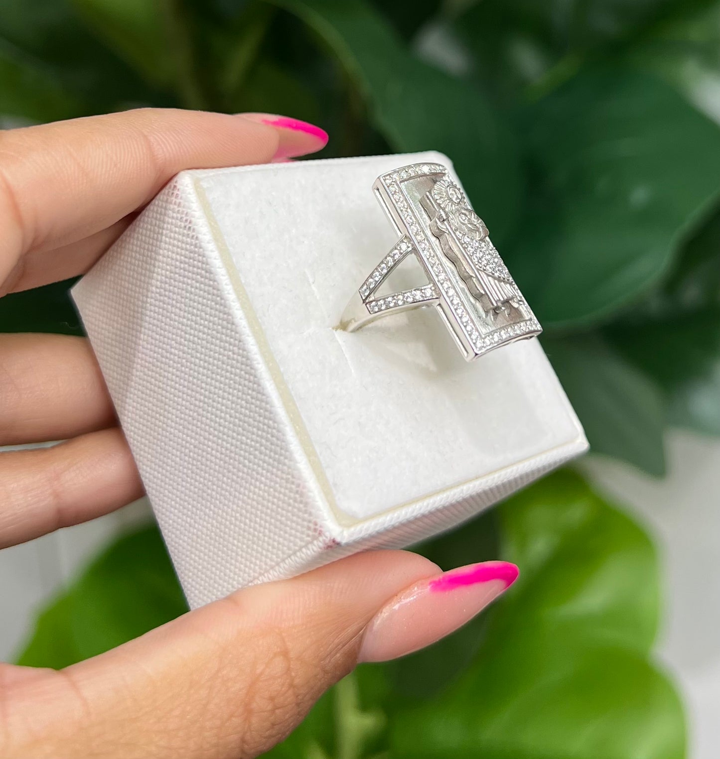 S1138- NEW .925 Sterling Silver St. Jude Square Ring W.G