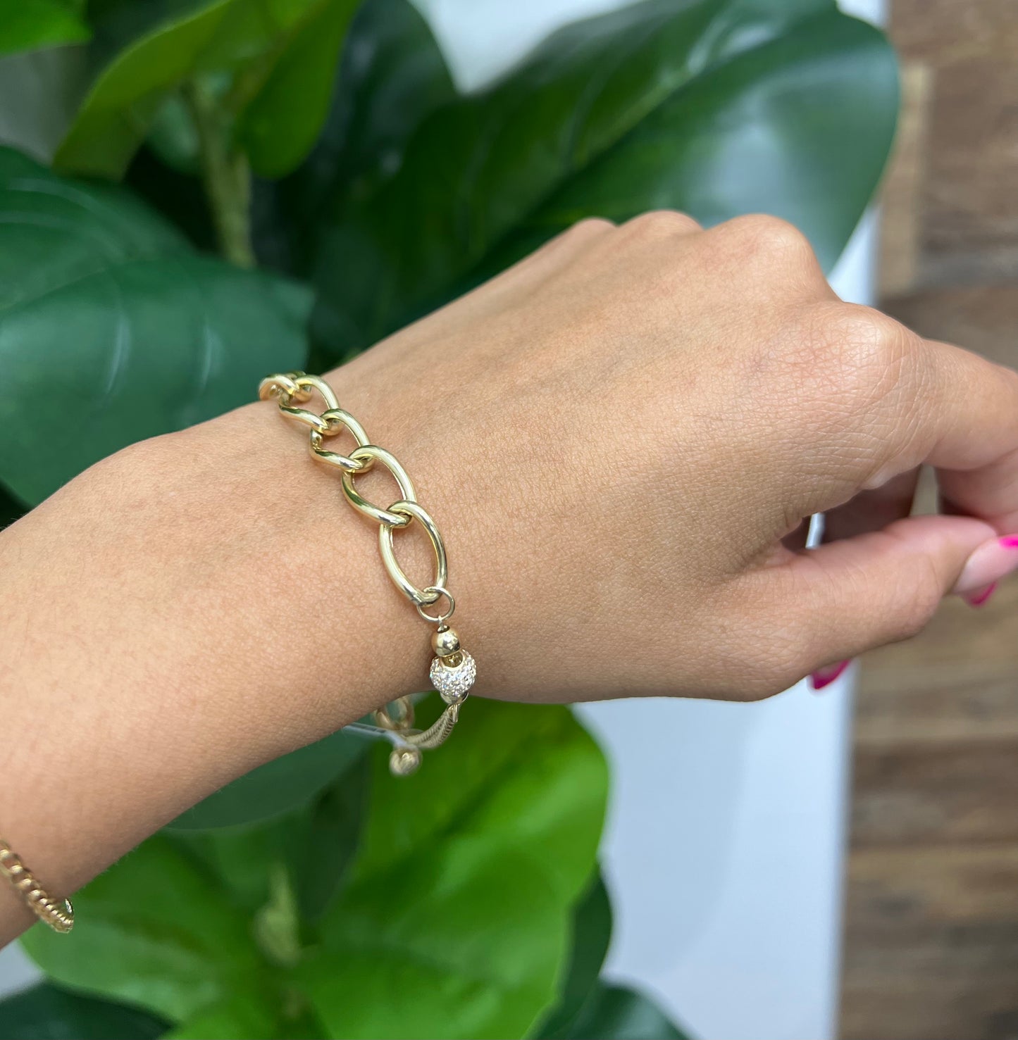 1153- NEW 14K Oval & Cuban Link Bracelet W.G