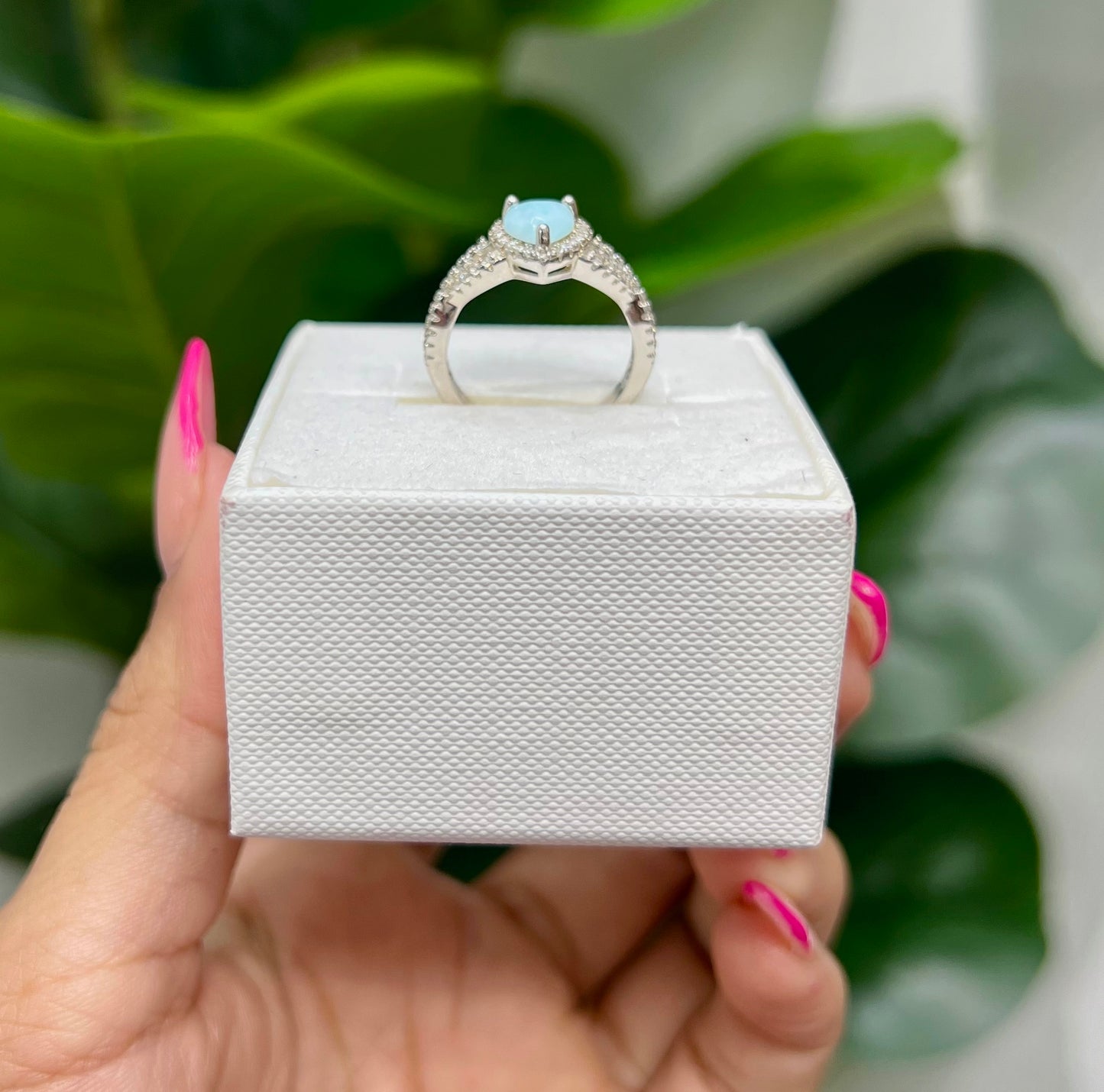 S764- NEW .925 Heart Larimar Women's Ring W.G