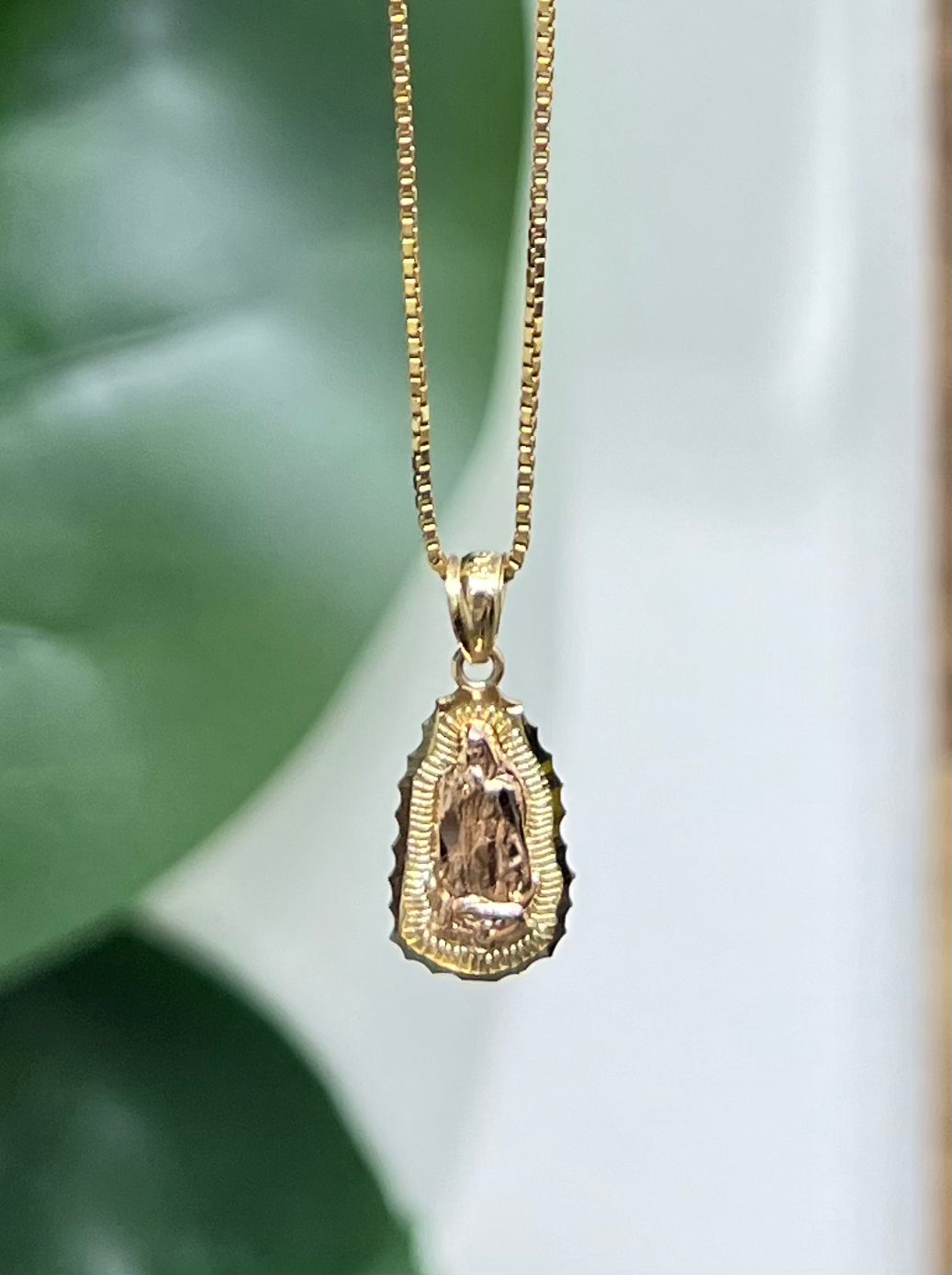 1139- NEW 14K Small Our Lady of Guadalupe Pendant W.G