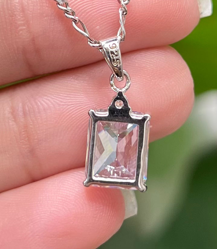 S571-NEW .925 Sterling Silver Square Cubic Zirconia Pendant W.G