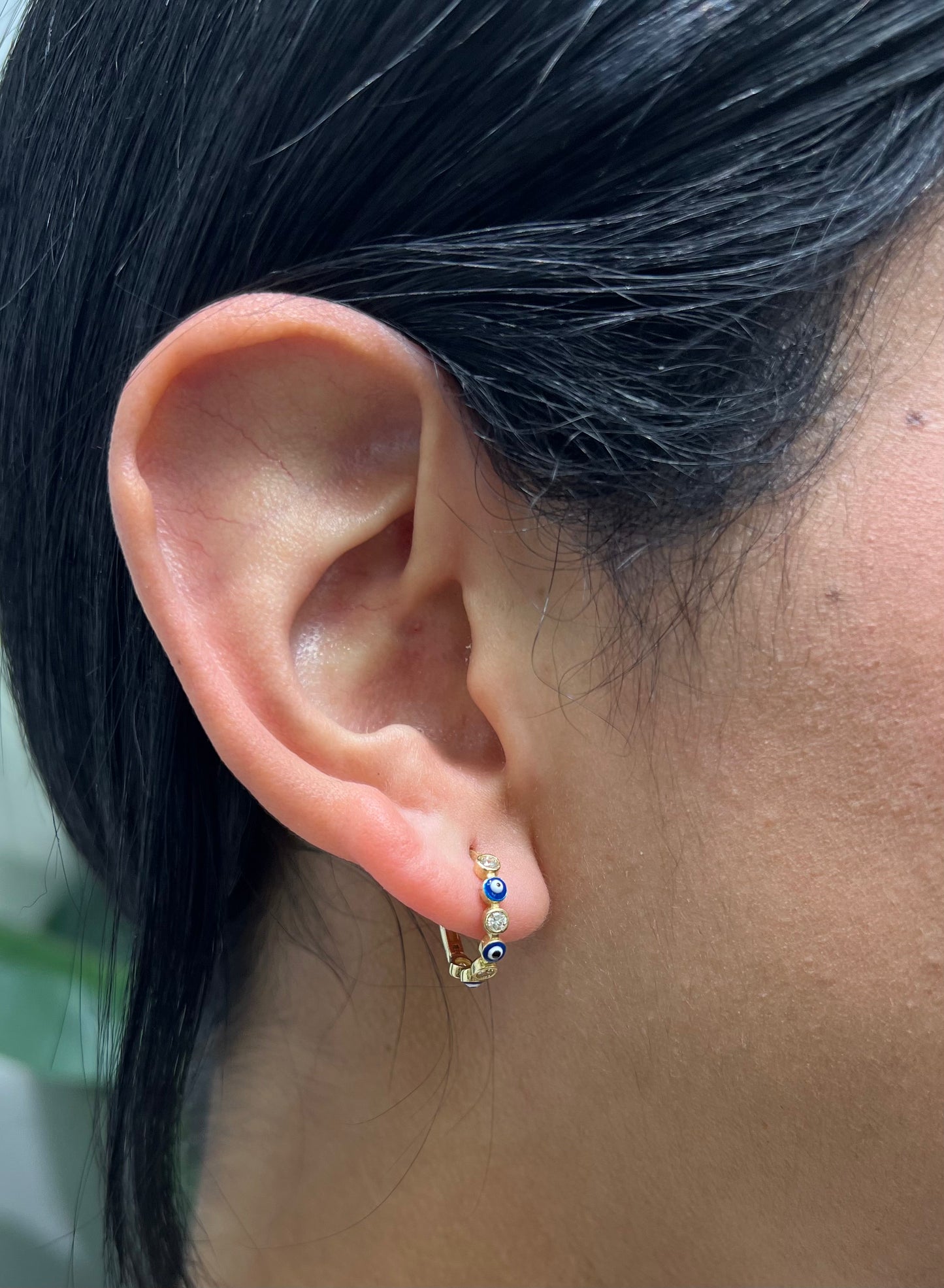 1138- 14K Evil Eye Blue Hoop Earrings W.G