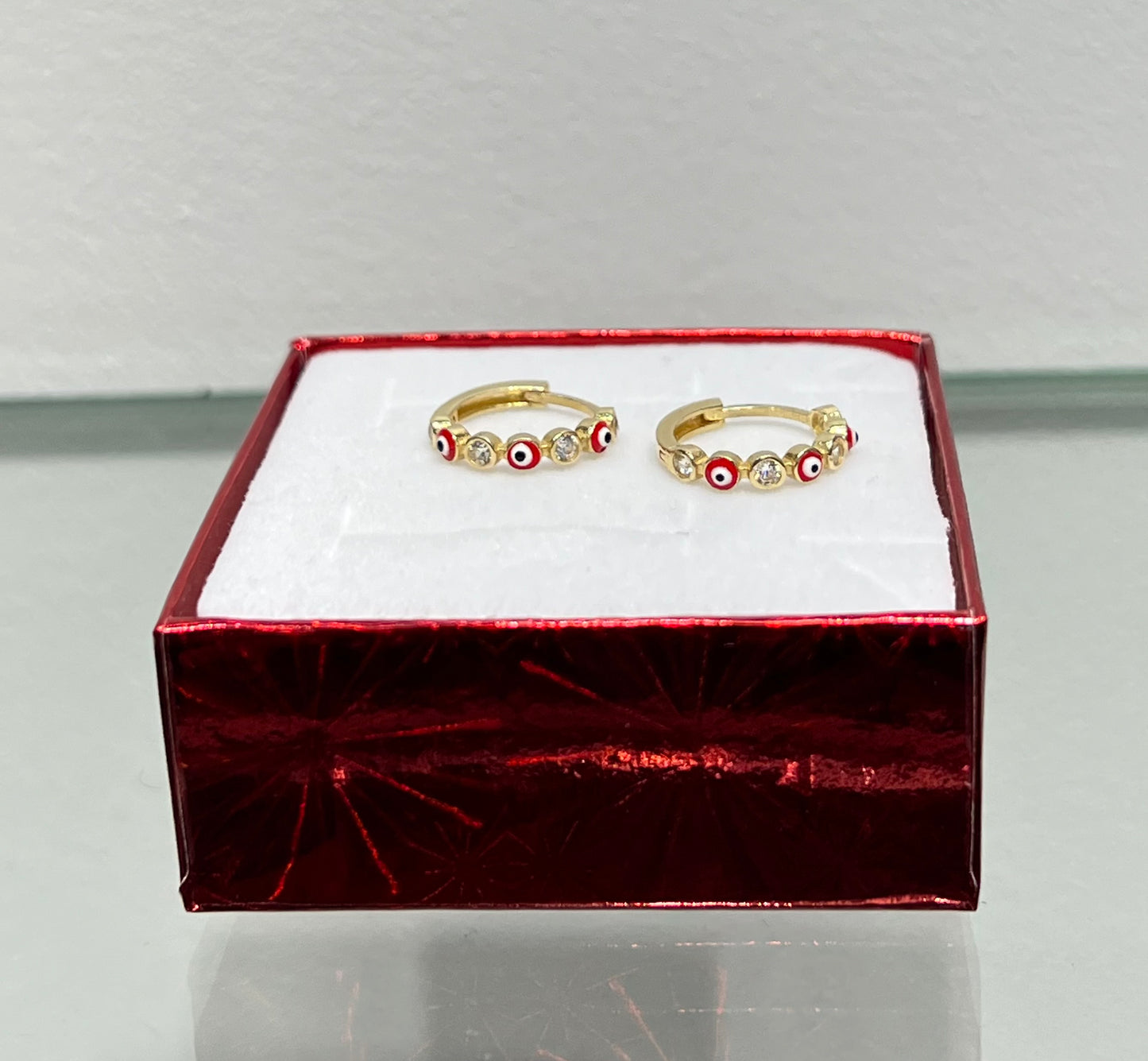 1137- NEW 14K Evil Eye Red Hoop Earrings W.G