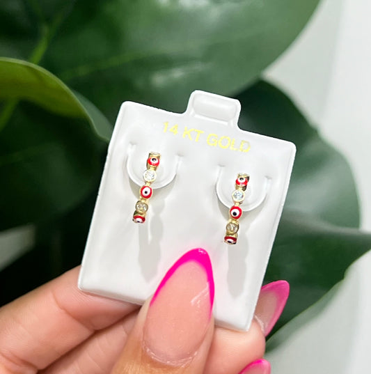 1137- NEW 14K Evil Eye Red Hoop Earrings W.G