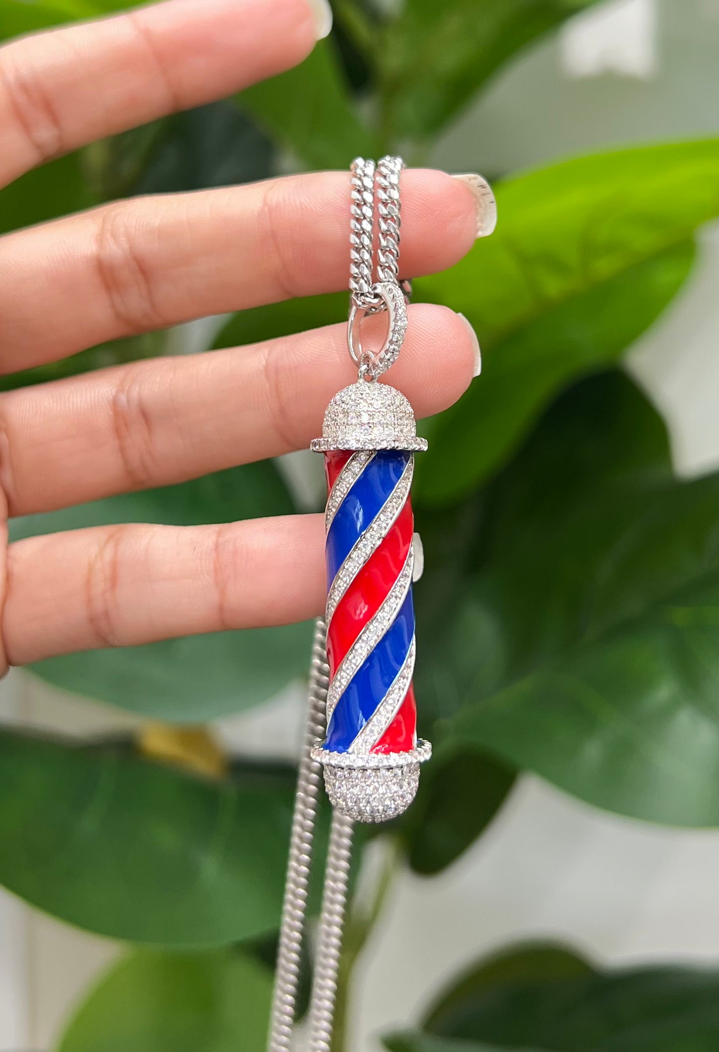 S411- NEW .925 Sterling Silver Barber Pole Pendant W.G