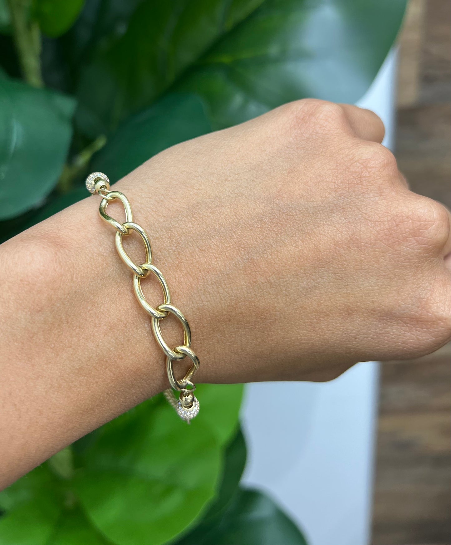 1153- NEW 14K Oval & Cuban Link Bracelet W.G