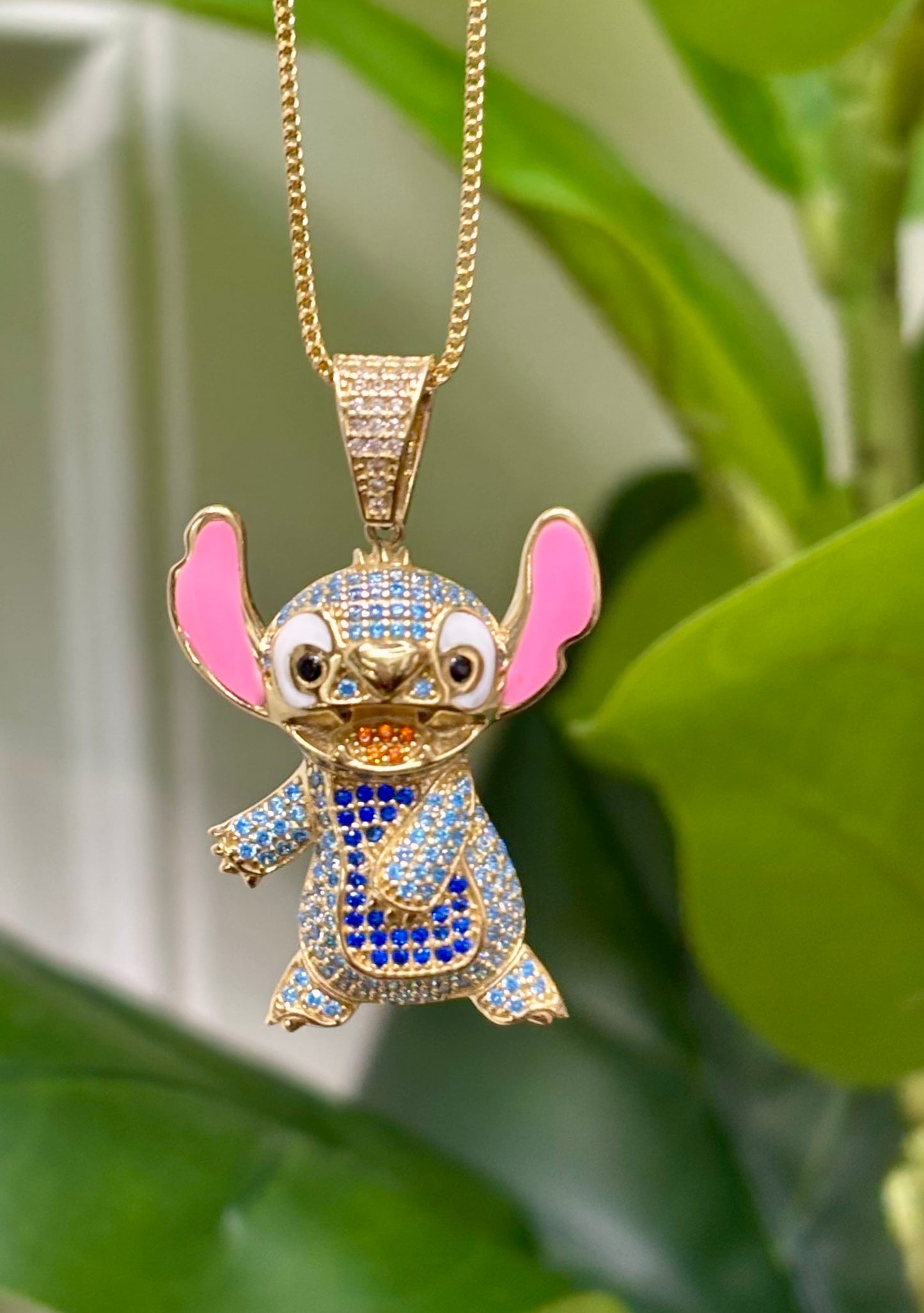 1021- 14K Full Cz Gold Stitch Pendant (W.G)