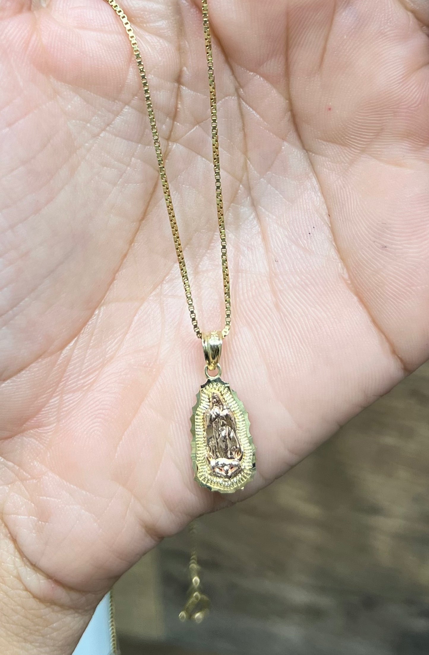 1139- NEW 14K Small Our Lady of Guadalupe Pendant W.G