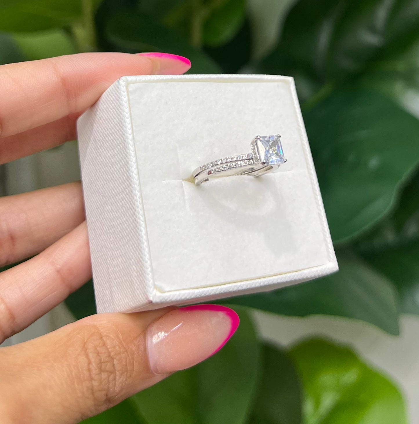 S554- .925 Sterling Silver Square Cz Women's Ring W.G