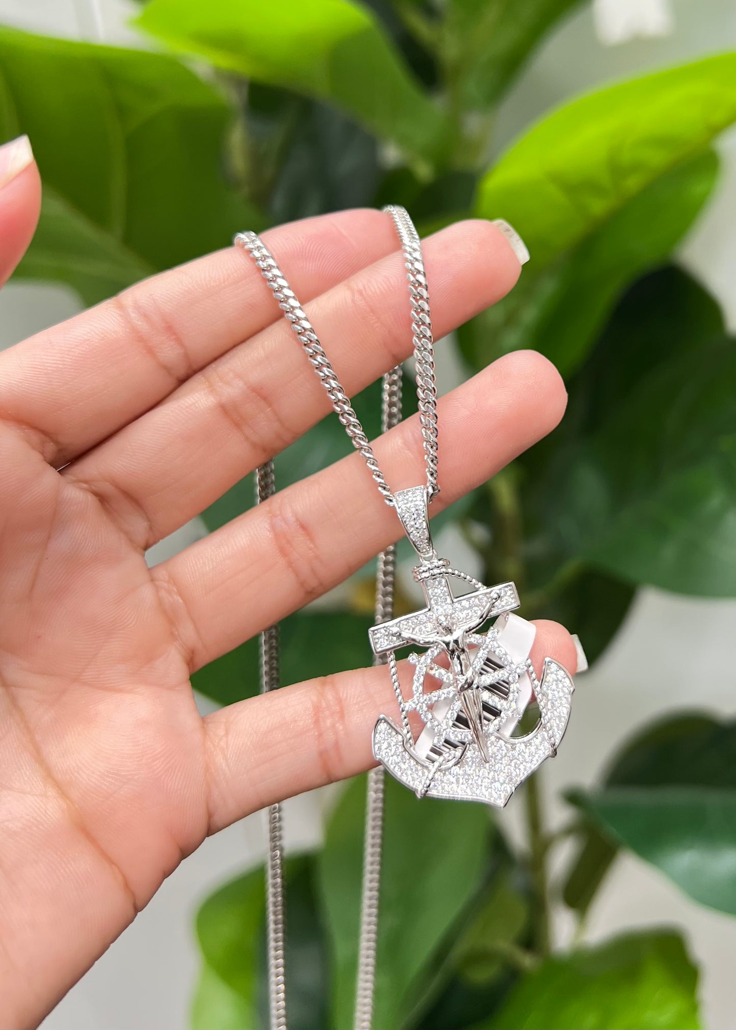 S862- NEW Sterling Silver Full Cz Anchor Pendant W.G