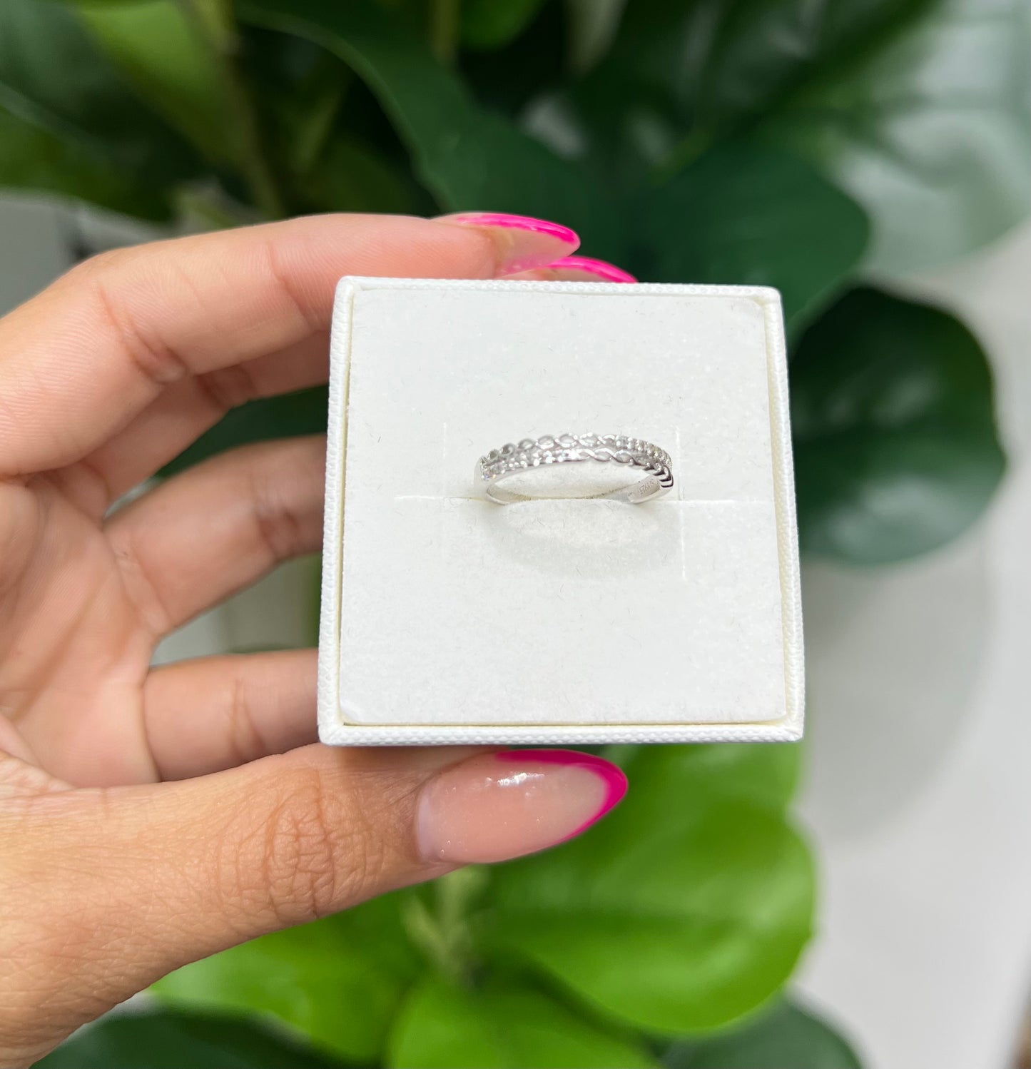 S446- NEW .925 Sterling Silver Micro Eternity CZ Ring W.G