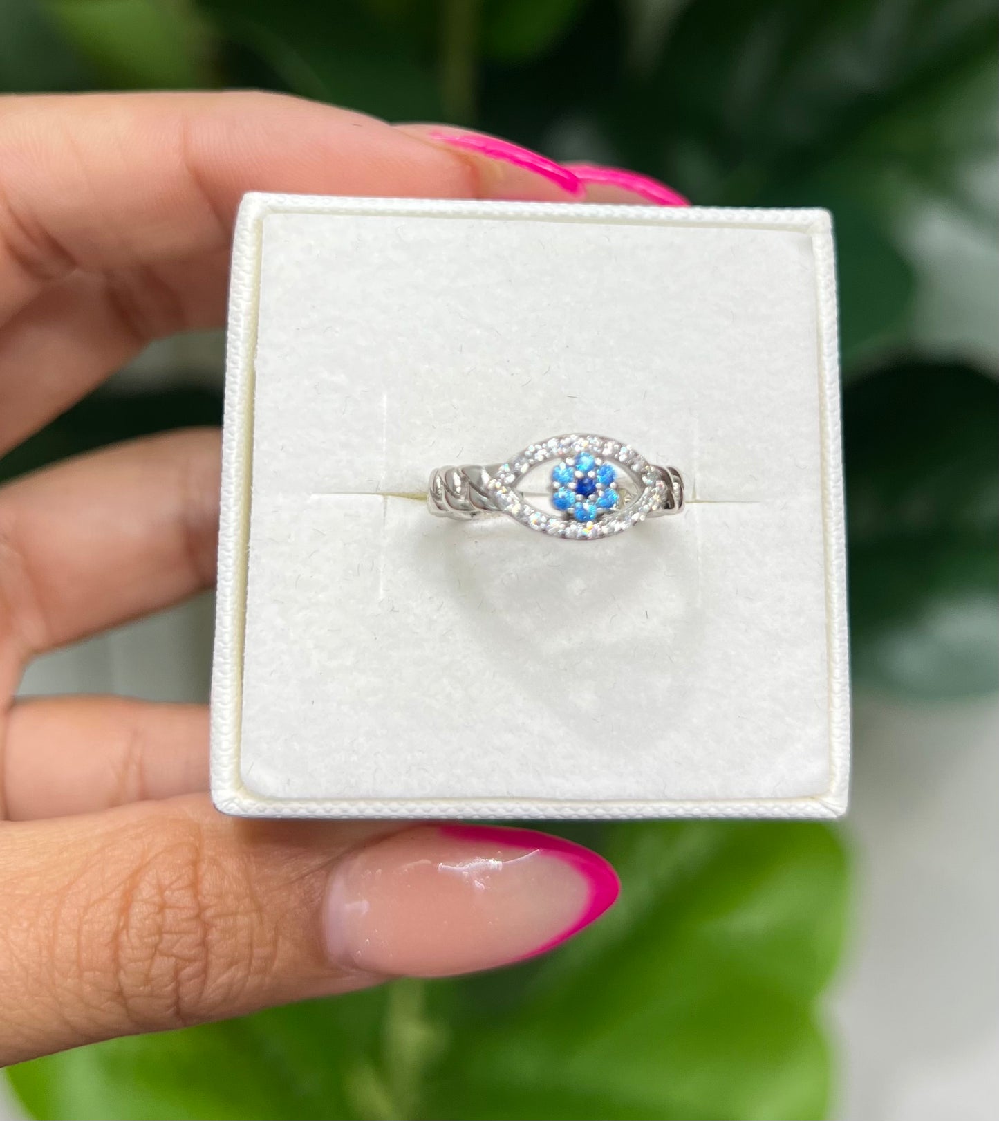 S760- NEW .925 Sterling Silver Evil Eye Full Cz Women's Ring W.G