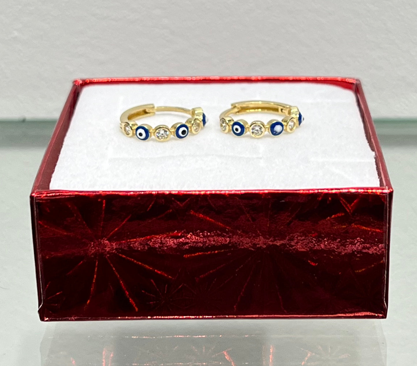 1138- 14K Evil Eye Blue Hoop Earrings W.G