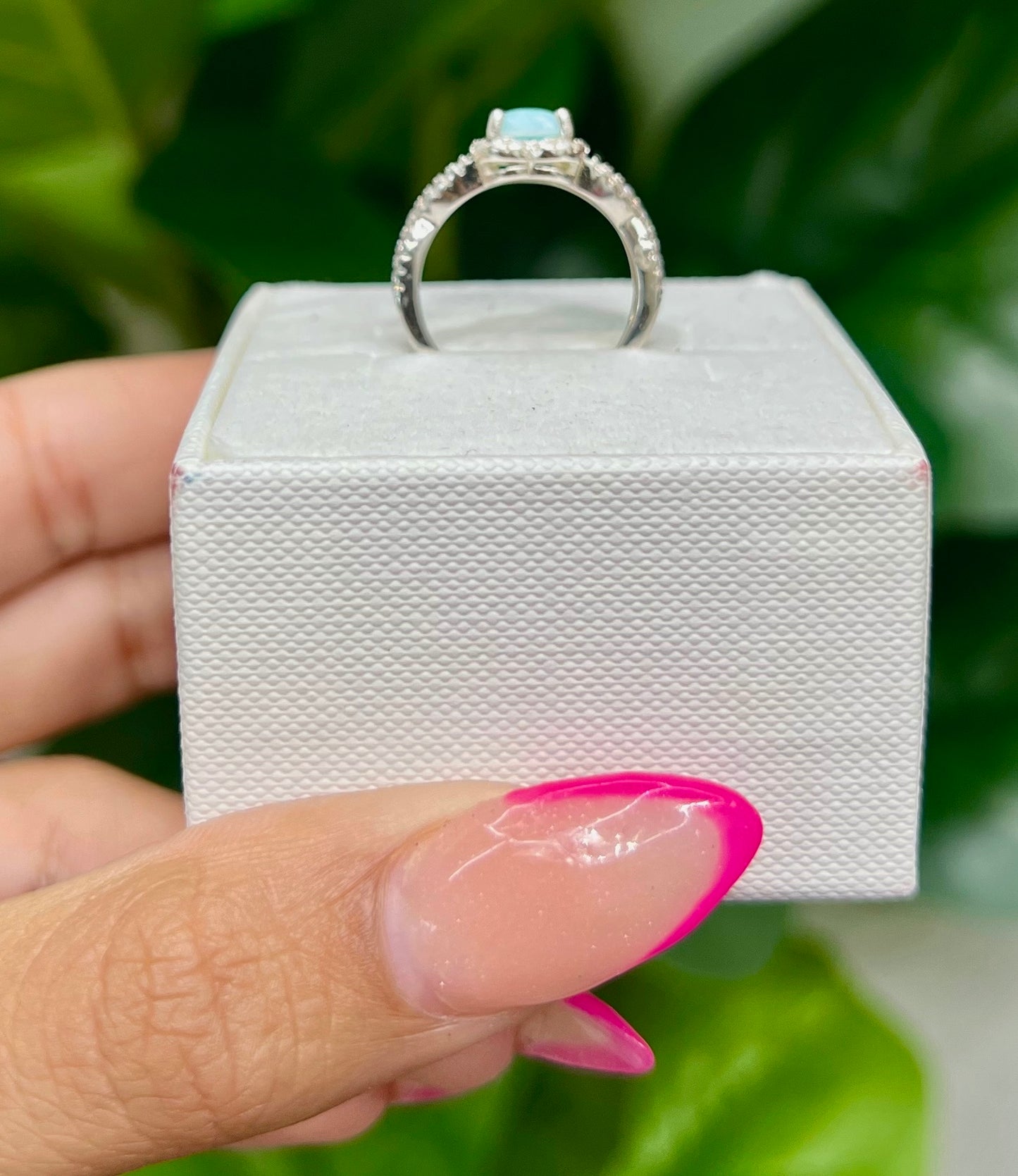 S764- NEW .925 Heart Larimar Women's Ring W.G