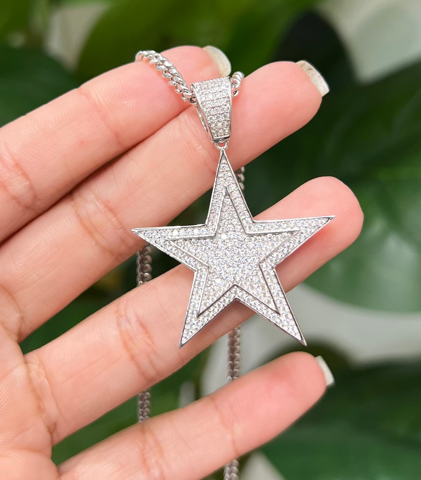 S401- NEW .925 Sterling Silver Full CZ Star Pendant W.G