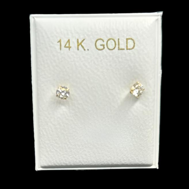001- NEW 14K Cubic Zirconia Gold Earrings (3mm).W.G