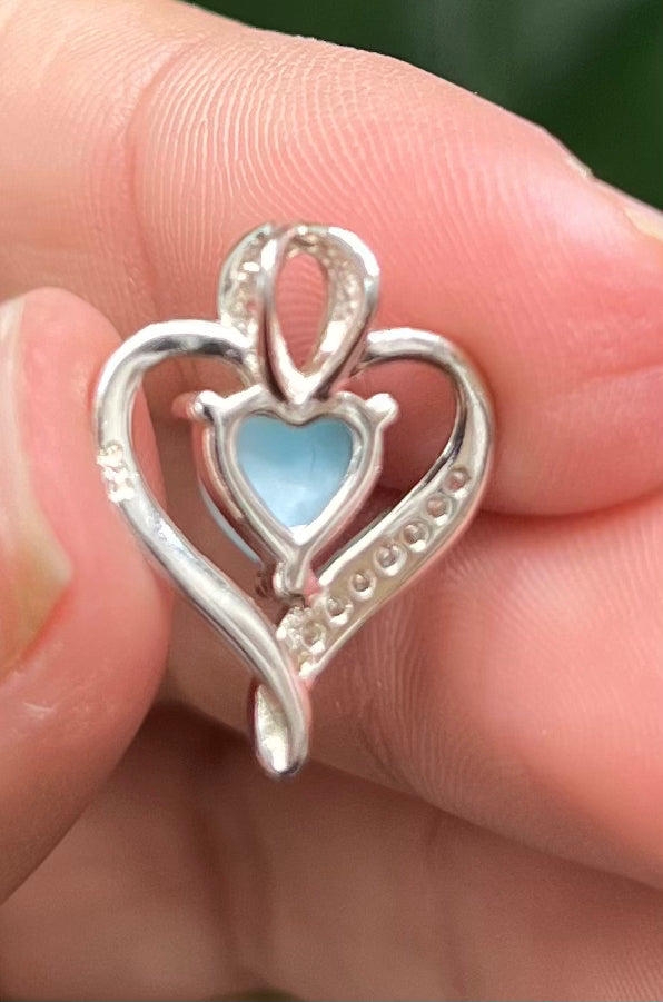 S755- NEW .925 Sterling Silver Larimar Heart Pendant W.G