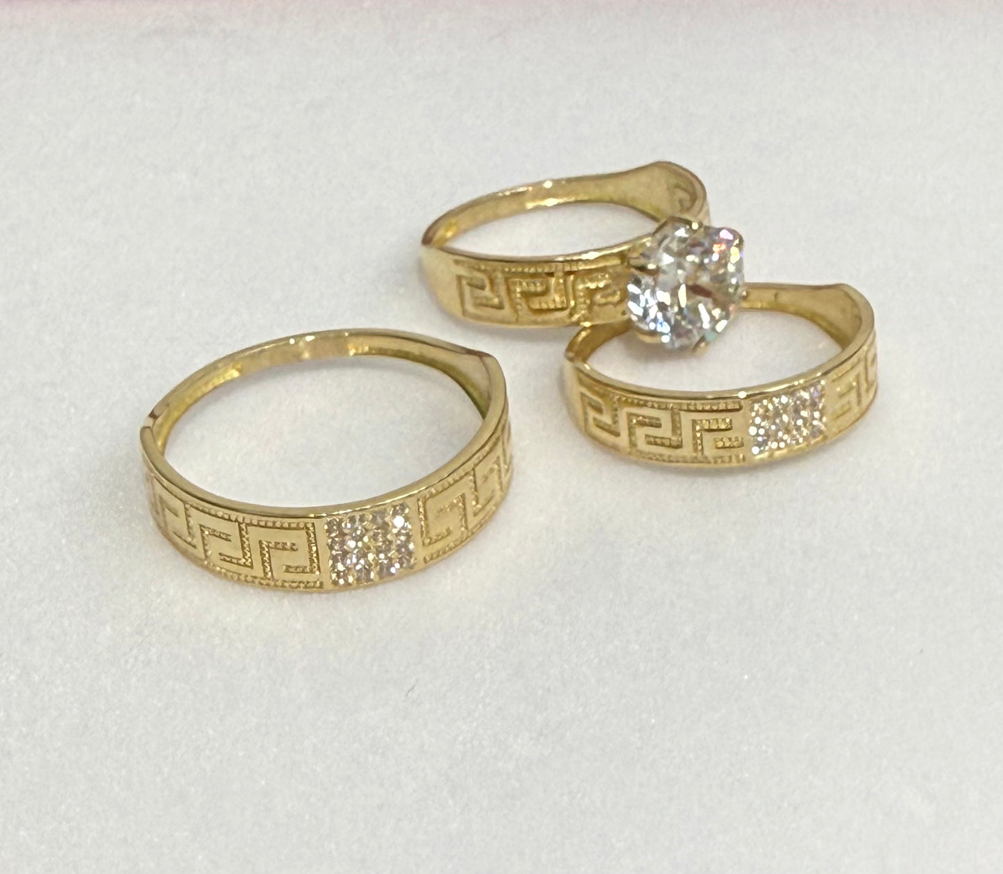 1142- NEW 14K Trio Wedding Versace Rings W.G